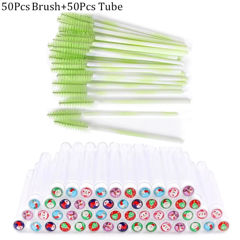 20/50 pçs reutilizável natal escova de cílios tubo falso rímel varinhas à prova de poeira sobrancelha escova recipiente lash extensão maquiagem ferramenta