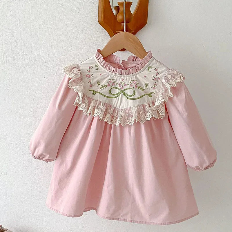 2025 nova primavera irmã vestido crianças roupas crianças vestidos de princesa manga comprida algodão bordado 1-6yrs bebê menina vestido de festa