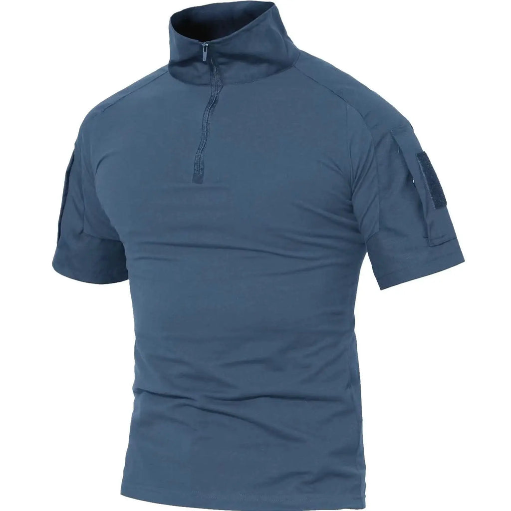 Tacvasen-camiseta de manga curta com bolsos com zíper para homens, roupas de estilo safári, cor sólida, para caminhadas e trabalho, para o verão
