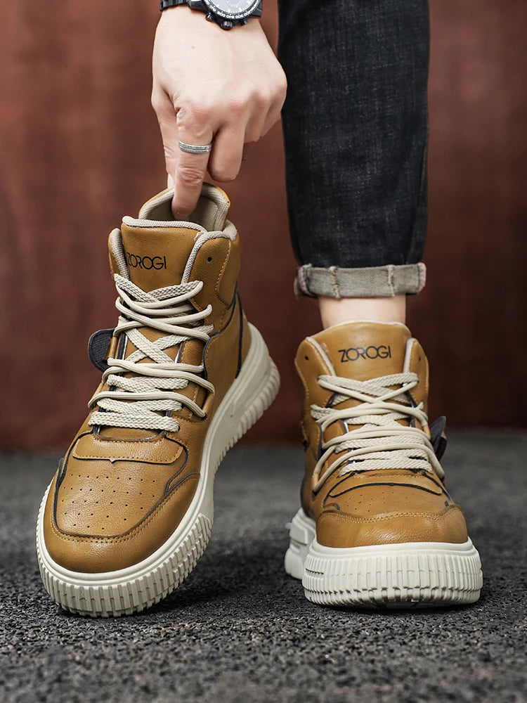 Sapatos masculinos de cano alto de inverno, sapatos esportivos casuais de couro, roupas de trabalho retrô, sapatos esportivos casuais versáteis e modernos