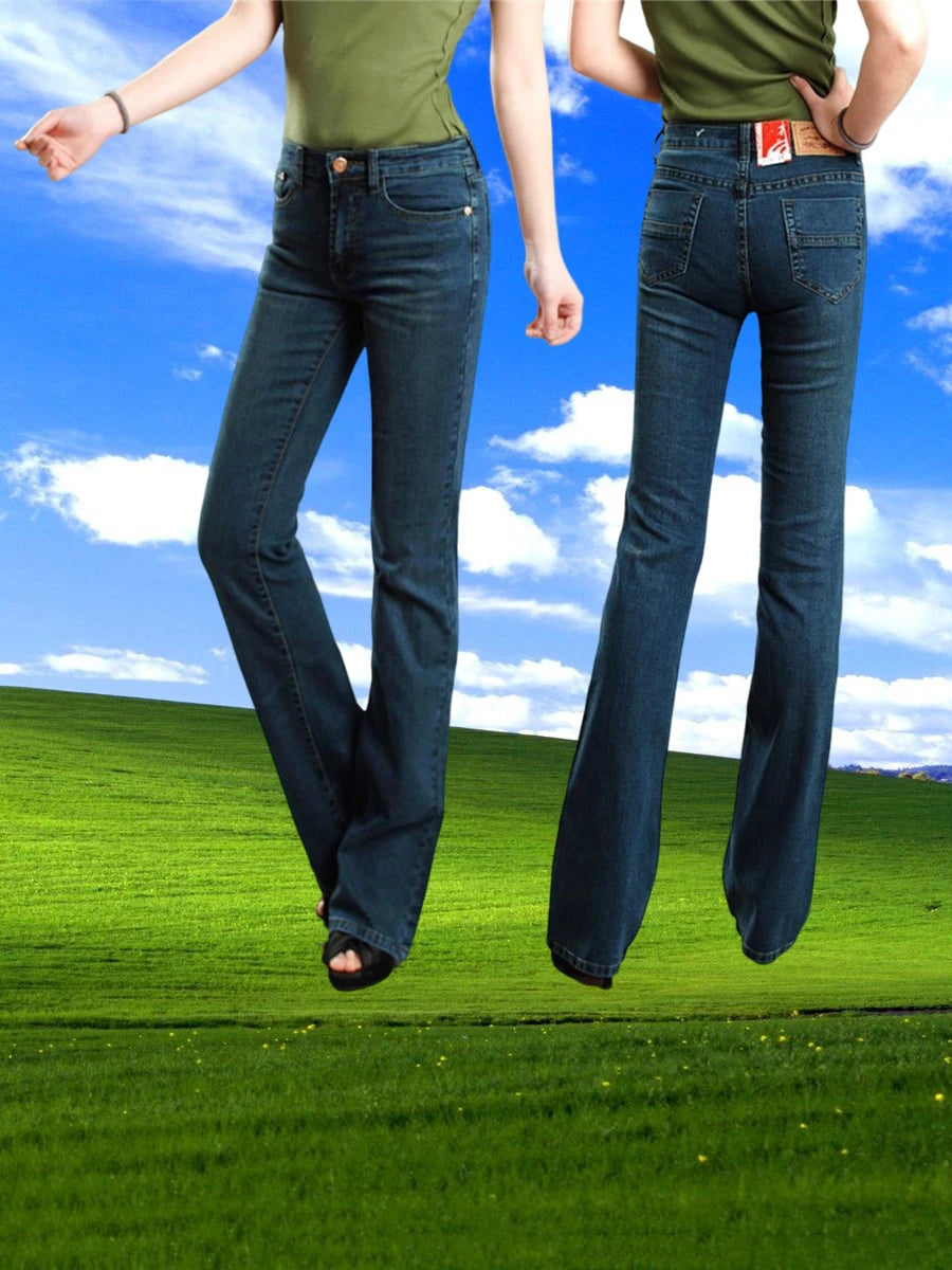 Jeans de cintura média de mulheres, calça casual confortável, elegante, alta qualidade, verão, primavera, verão, 2024