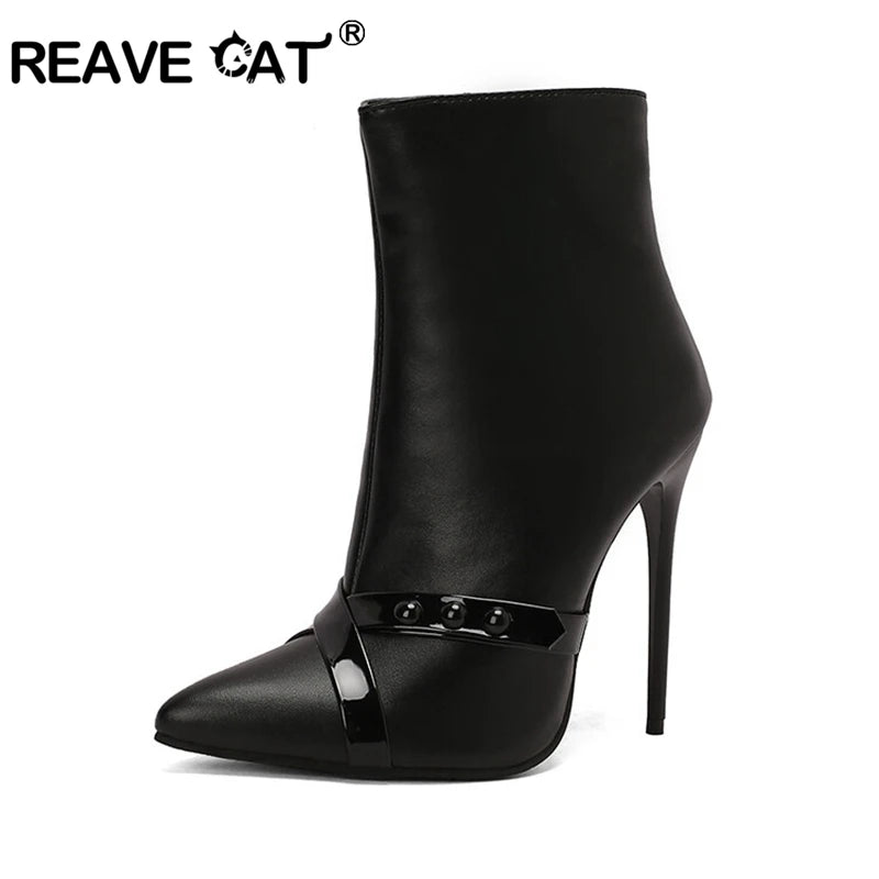 REAVE CAT-Sexy Stiletto Botas de Salto Alto, Botas de Couro, 12cm, Preto, Amarelo, Roxo, Tamanho Grande 44, 45, 46, 47, 48, US15, US16, US17