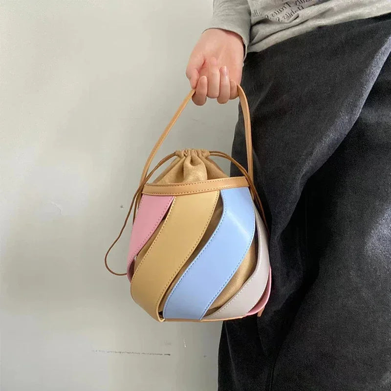 Bolsa feminina retrô de balde geométrico, elegante bolsa versátil de textura feminina, estilista de luxo, 2023