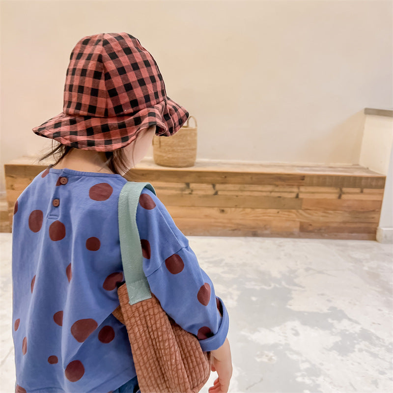 Camiseta outono temporada crianças roupas novo coreano meninos meninas manga comprida undershirt dot gola redonda algodão macio