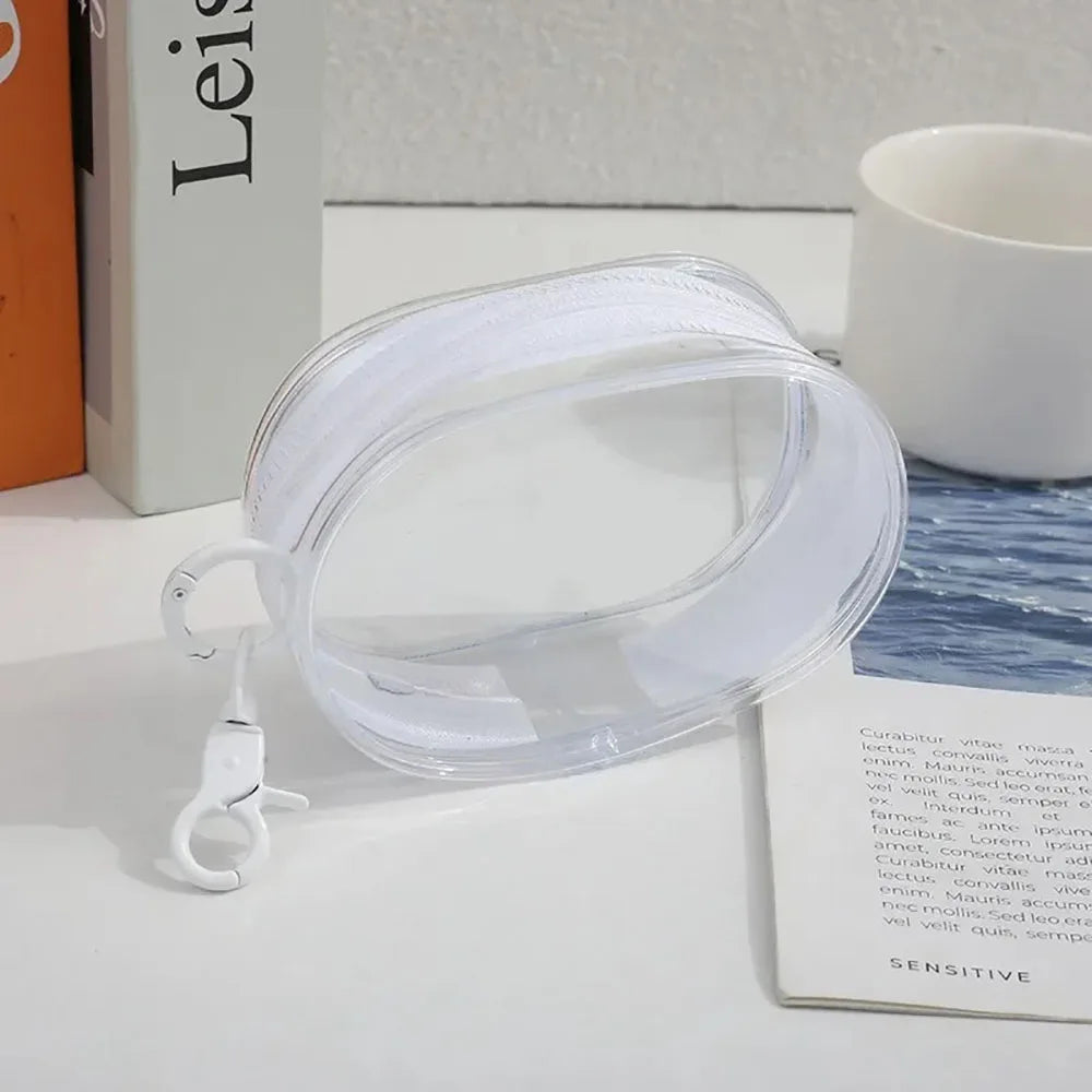 Mini saco de armazenamento com zíper transparente, chaveiro portátil, boneca de desenho animado, organizador de brinquedos para fones de ouvido, carregadores, cabo de dados, sacos de presente