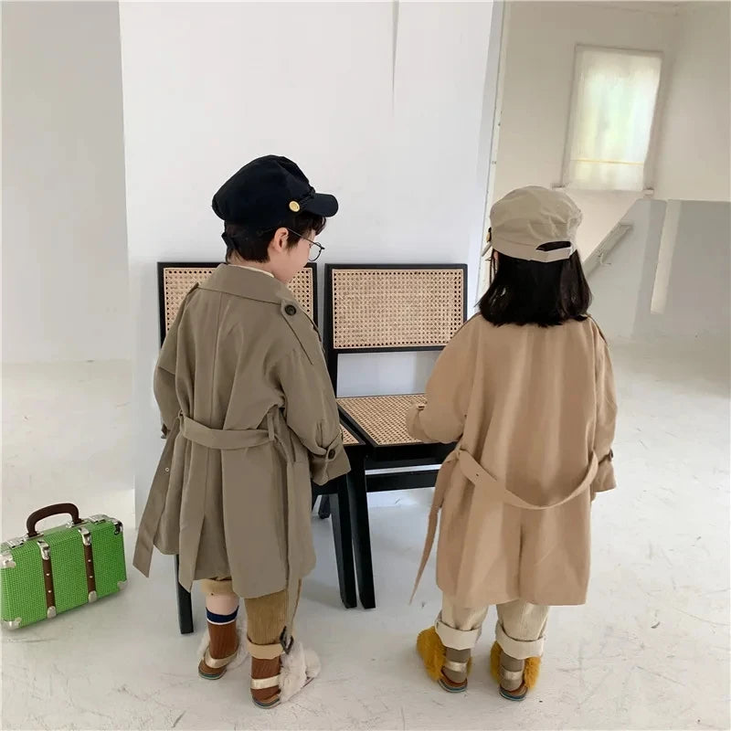 Casaco de manga comprida infantil, jaqueta de meninos e meninas, sobretudo, gola virada para baixo, corta-roupas, primavera, outono, 2 a 10 anos