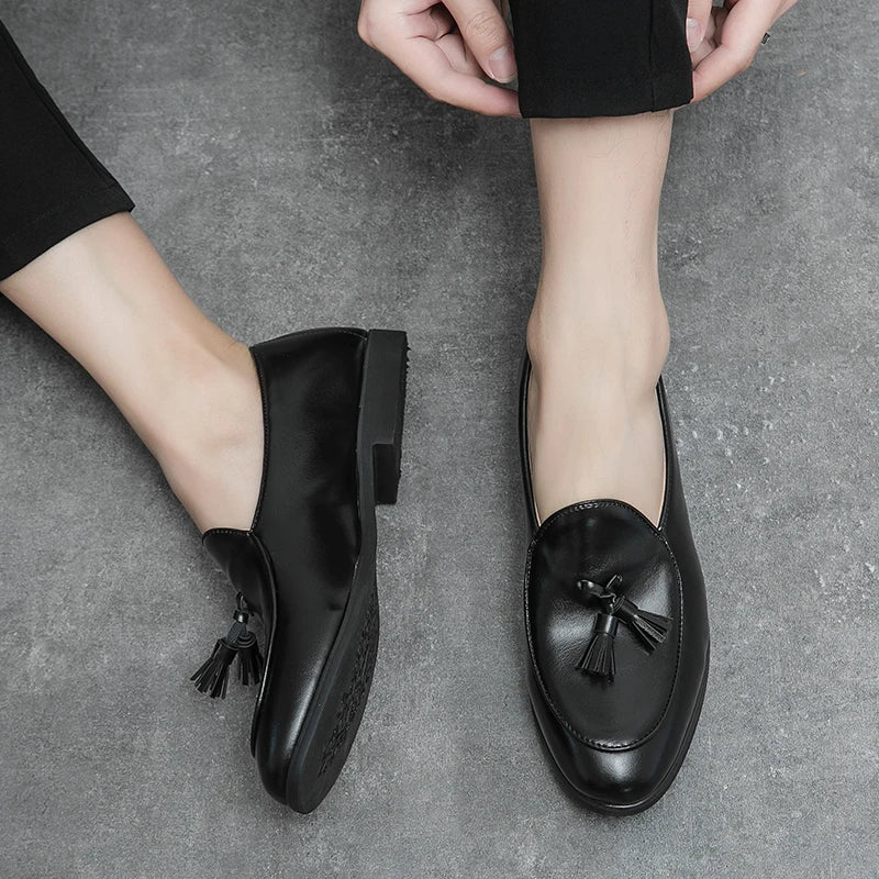 Sapatos formais masculinos mocassins com borla