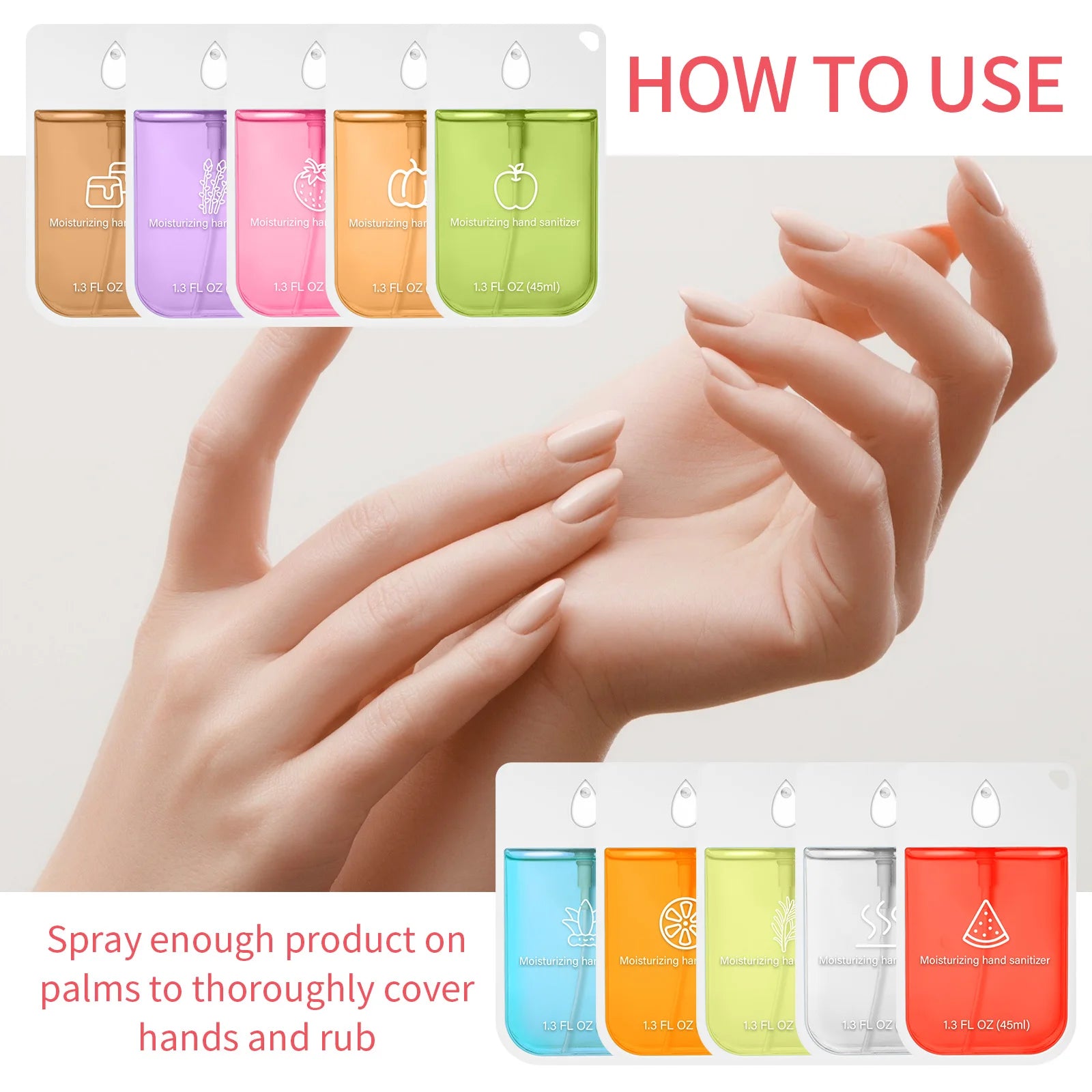 Spray Poderoso Portátil Seguro e Confiável para Limpeza das Mãos Spray Hidratante para Lavagem das Mãos Spray Desinfetante Nutritivo 45/38ml