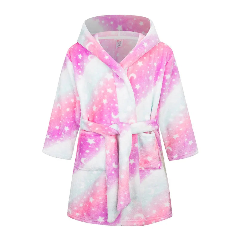 Crianças pijamas macios roupão de flanela de inverno 2025 novo dos desenhos animados bonito pijamas meninos meninas outono roupões com capuz homewear