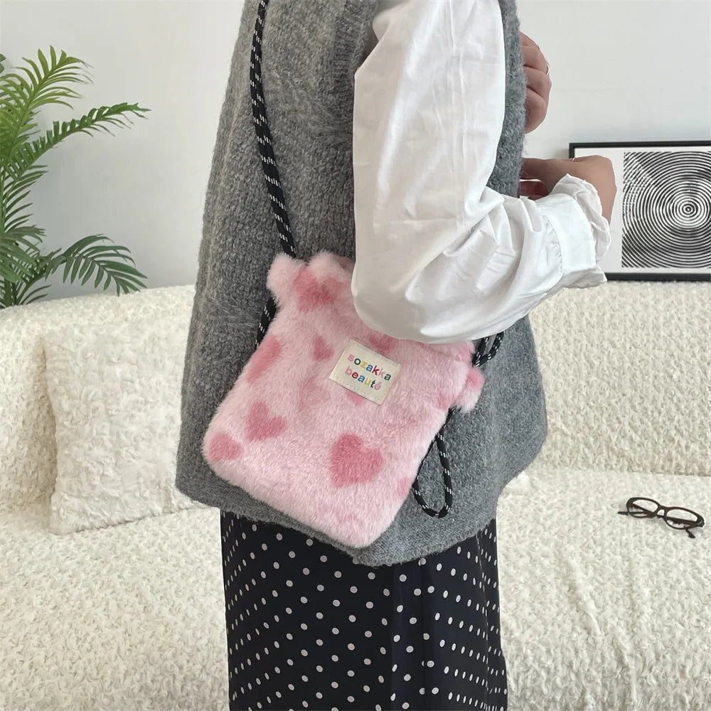 Novo ponto de pelúcia crossbody sacos para mulheres bonito rosa bolsa de ombro bolsas bolsa de telefone portátil