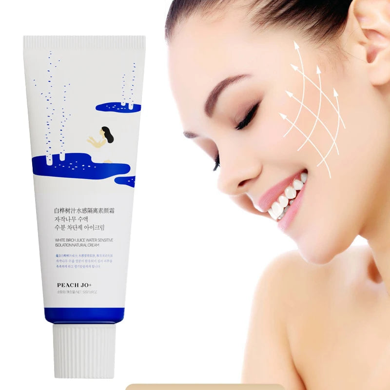Creme facial Peach Jo + Birch Sap Primer, hidratante diário leve para preparar a pele, creme de acabamento natural para todos os tipos de pele