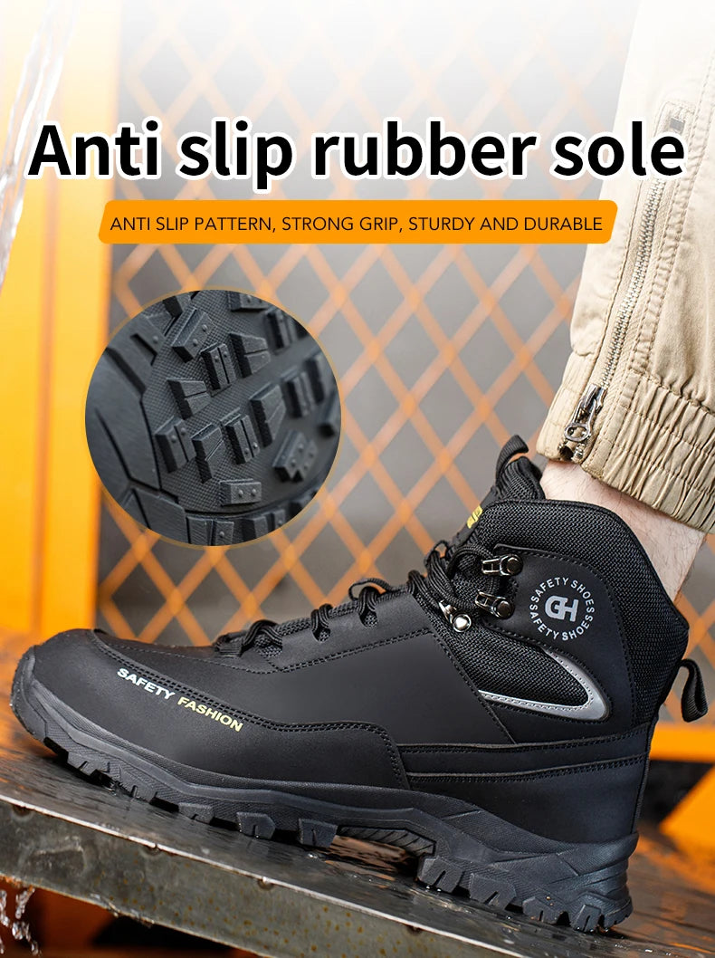 Moda novos sapatos de trabalho de segurança anti-esmagamento anti-punctura anti-odor homens usam sapatos antiderrapantes botão fivela sapatos de dedo do pé de aço à prova dwaterproof água