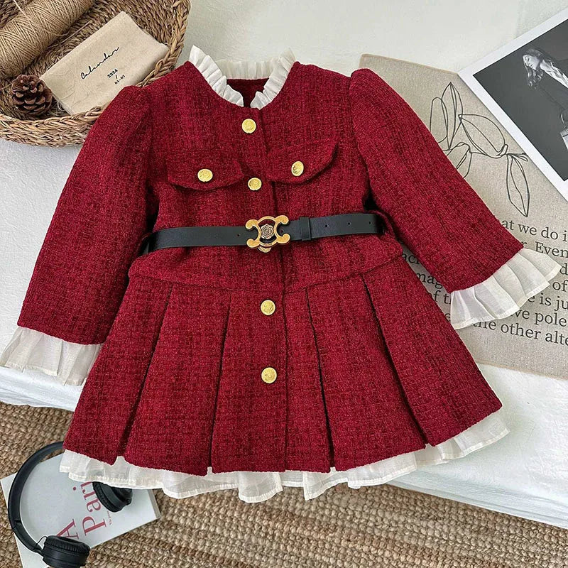 MILANCEL New Autumn Kids Dress 2-7Y Fleece Padded Girls Coat +Belt Korean Version Loose Children Clothes