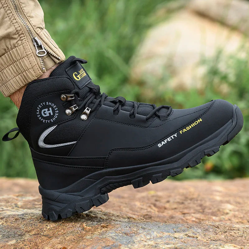 Moda novos sapatos de trabalho de segurança anti-esmagamento anti-punctura anti-odor homens usam sapatos antiderrapantes botão fivela sapatos de dedo do pé de aço à prova dwaterproof água