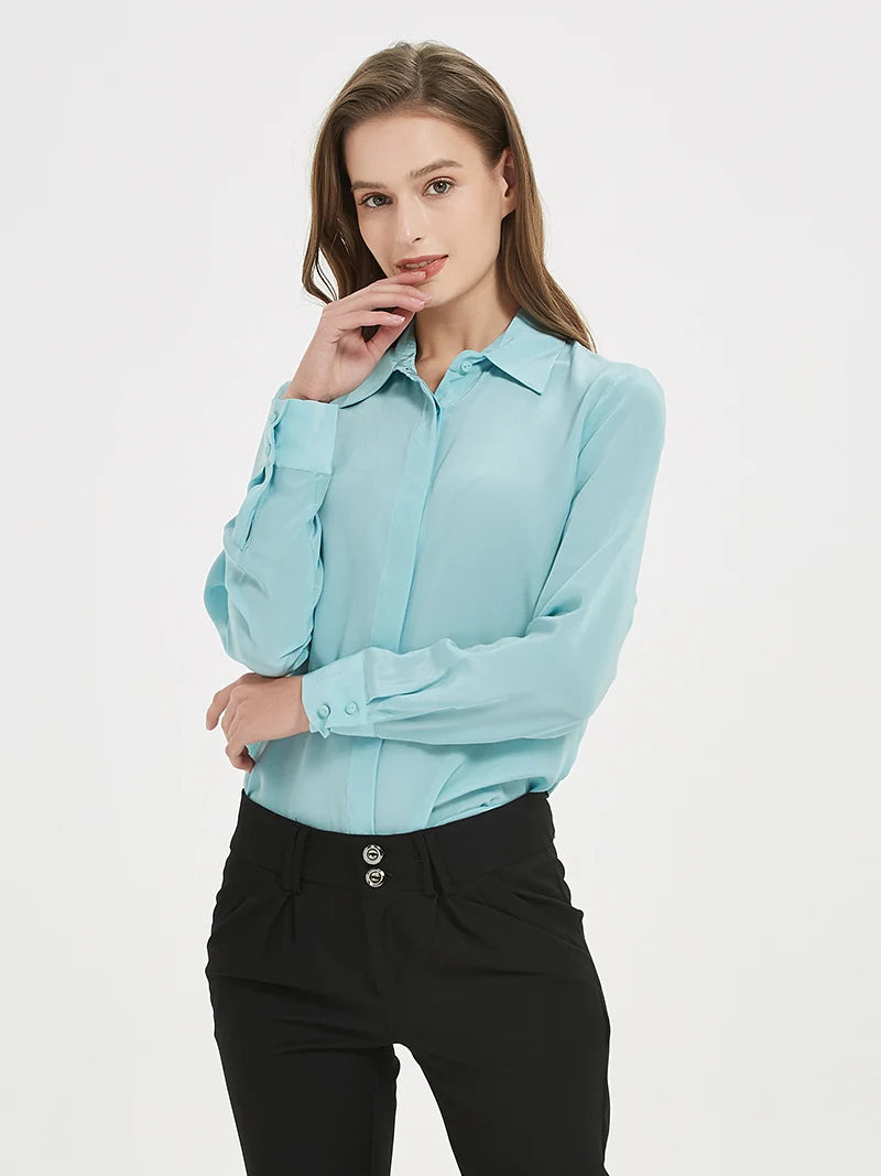 Suyadream camisas femininas de seda 100% seda real sólida manga comprida botão chique blusas 2025 primavera verão escritório senhora topo branco