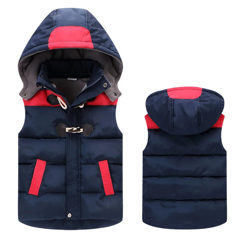 Jaqueta infantil sem mangas com capuz, coletes infantis, colete quente infantil, roupas de algodão, roupas de menino e menina, inverno, 2024