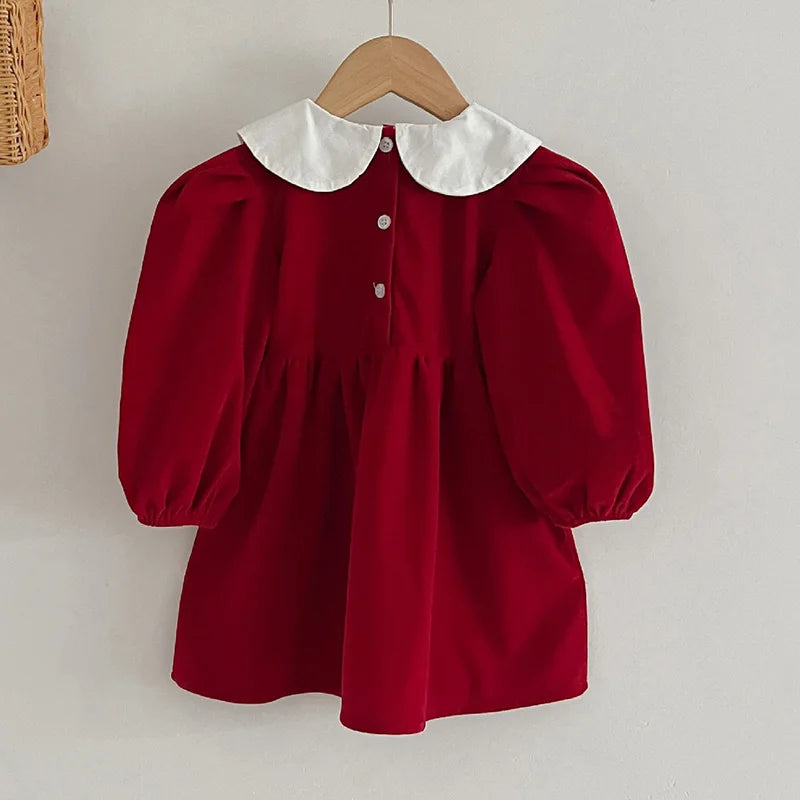 Vestido de manga comprida infantil, Roupas para bebês, Doce cor sólida, Novo, Primavera, Outono