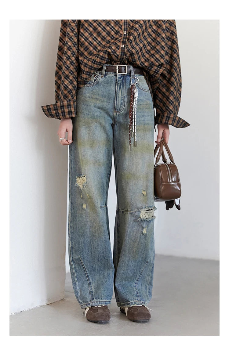 Chic ven retro calças de brim femininas soltas casuais nova cintura alta pernas largas denim calças femininas primavera outono 2025