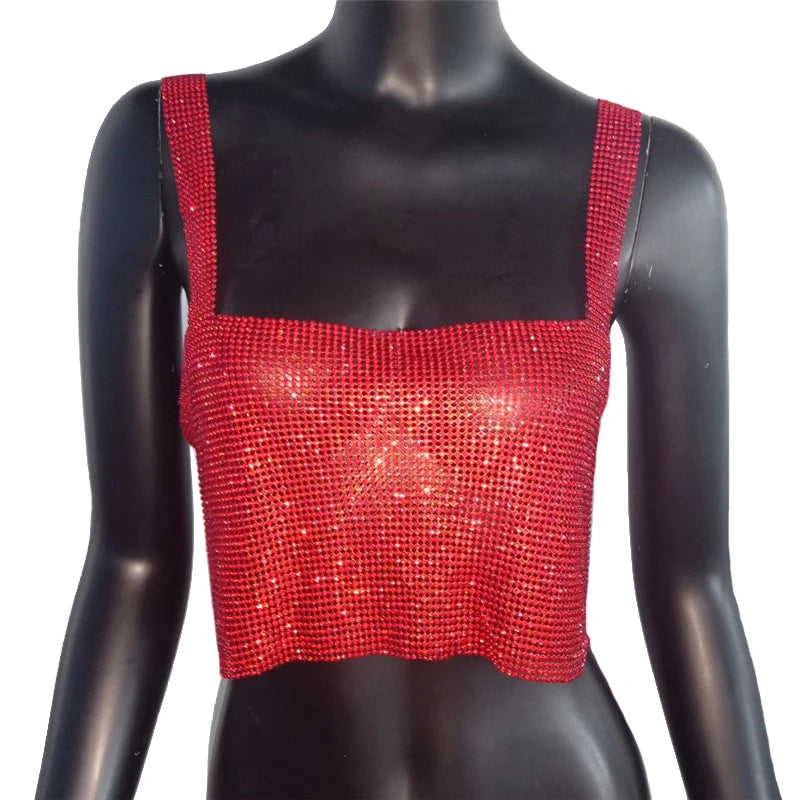 2025 glitter boate sem costas strass regata feminina sexy metal cristal diamantes lantejoulas noite clube festa wear topo de colheita