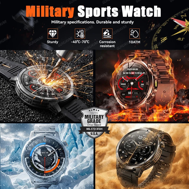 Novos Relógios Inteligentes Militares para Atividades ao Ar Livre 2026, Tela AMOLED de 1,85 polegadas, Bateria Grande de 1000mAh, À Prova D'água 10ATM, Chamada, Esportes, Pulseira Fitness Masculina