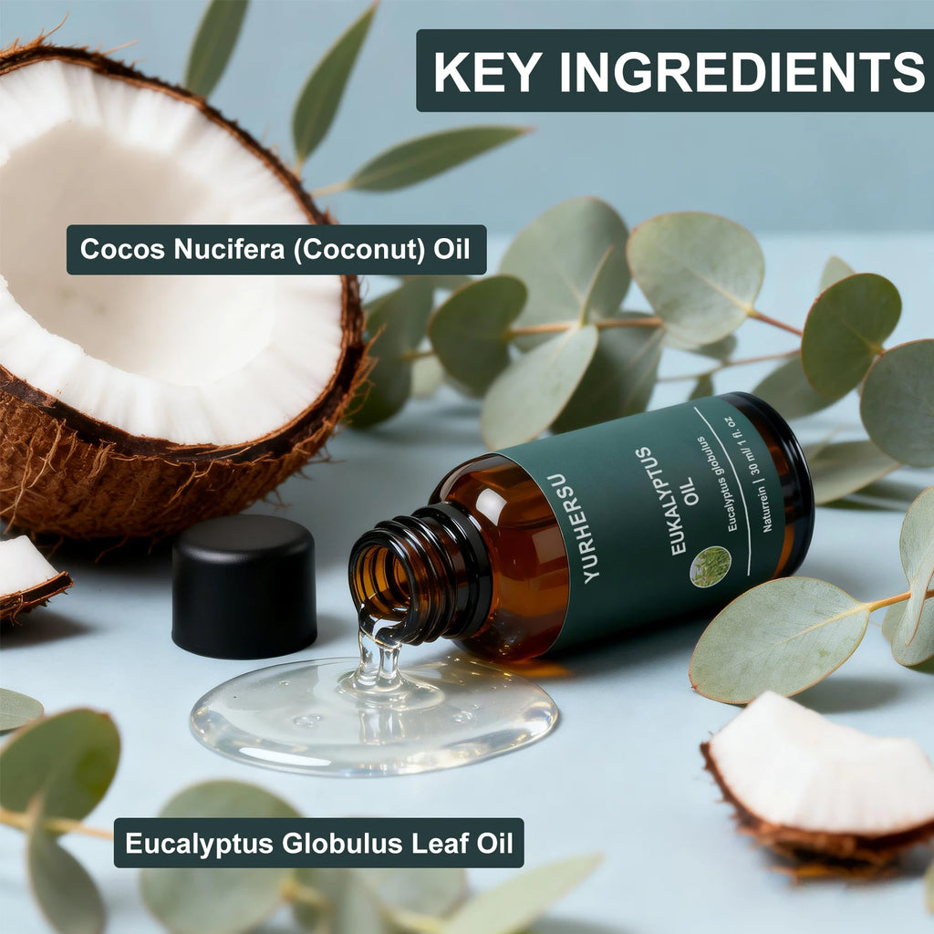 Óleo de eucalipto natural 100% puro para difusor, relaxamento, alívio frio, cuidados com a pele e cabelo, garrafa de 30ml