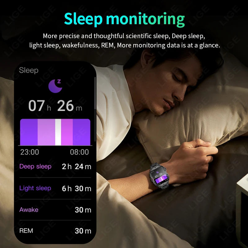 Lige novo militar relógio inteligente masculino esportes ao ar livre 3atm à prova dwaterproof água oxigênio no sangue bluetooth chamada relógios smartwatch para android