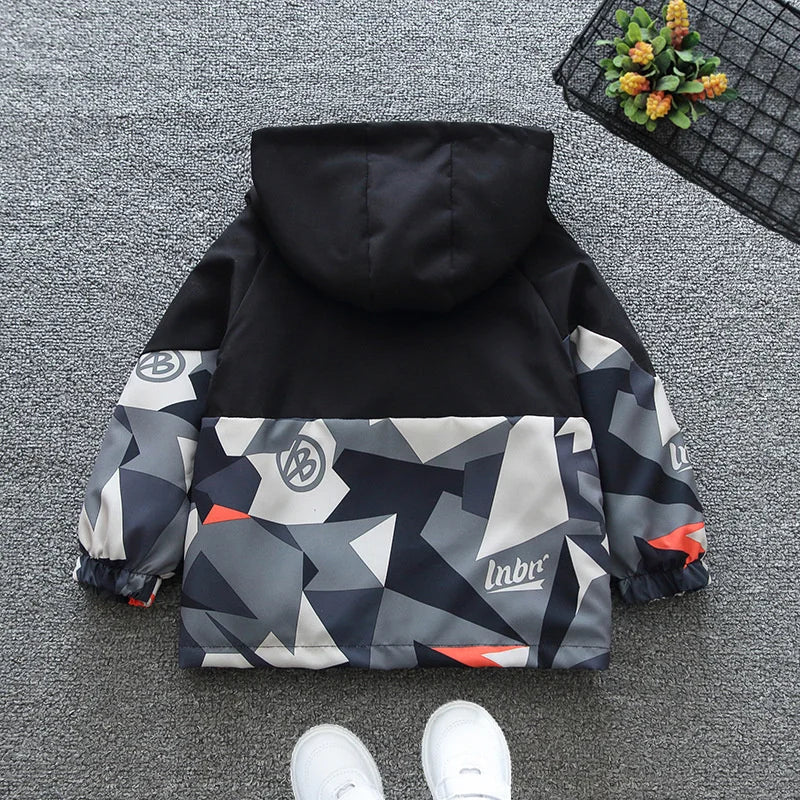 Meninos outono jaquetas com capuz primavera crianças zíper fino blusão casaco casual impressão meninas outerwear crianças trench roupas 2-8y