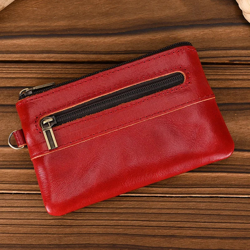Luufan couro genuíno zíper moeda cartão bolsa de couro real rfid titular do cartão embreagem carteiras slots para homens mulheres mini bolsa fina