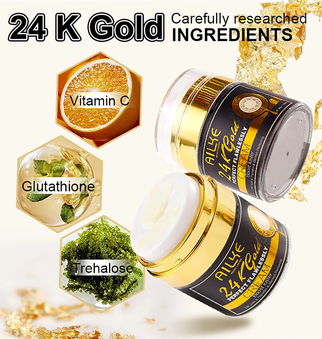 Ailke 24K Ouro Colágeno Creme Articulação Remoção de Manchas Escuras Forte Clareamento Rosto Anti Envelhecimento Conjunto de Cuidados com a Pele