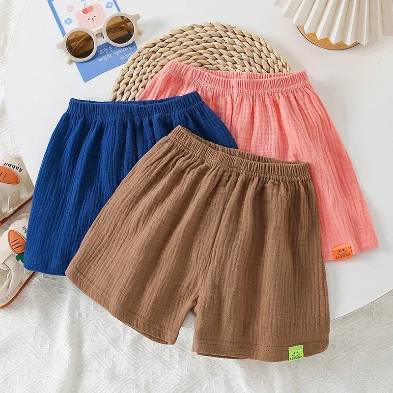 Moda algodão cor sólida crianças shorts infantil estilo coreano verão praia calças curtas inferior para crianças roupas meninas meninos 4-12y