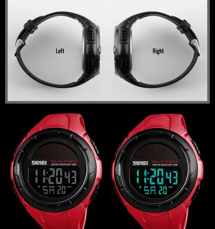 Skmei 1405 esporte digital relógios de pulso dos homens solar para energia ambientalmente alarme masculino reloj hombre relógios luminosos