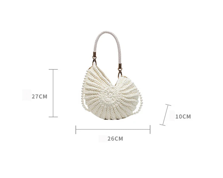 Criativo concha em forma de crochê feminino ombro sacos engraçado bonito pérolas correntes artesanal tecer crossbody saco novidade pequenas bolsas