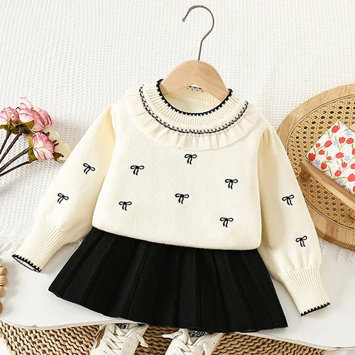 2025 novo outono 0-5yrs bebê meninas conjunto de roupas manga comprida malha cardigan casaco + saia curta crianças roupas de malha terno