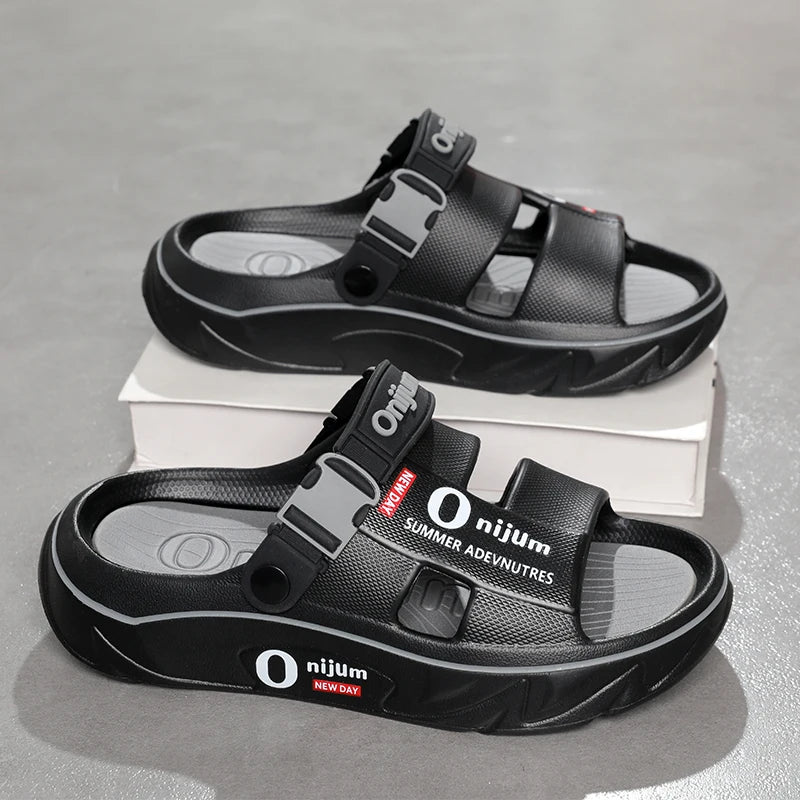 Chinelos de praia masculinos sandálias ao ar livre verão confortável sandálias de praia grosso macio tamancos masculino casual água sapatos de jardim