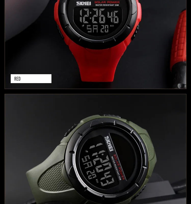 Skmei 1405 esporte digital relógios de pulso dos homens solar para energia ambientalmente alarme masculino reloj hombre relógios luminosos