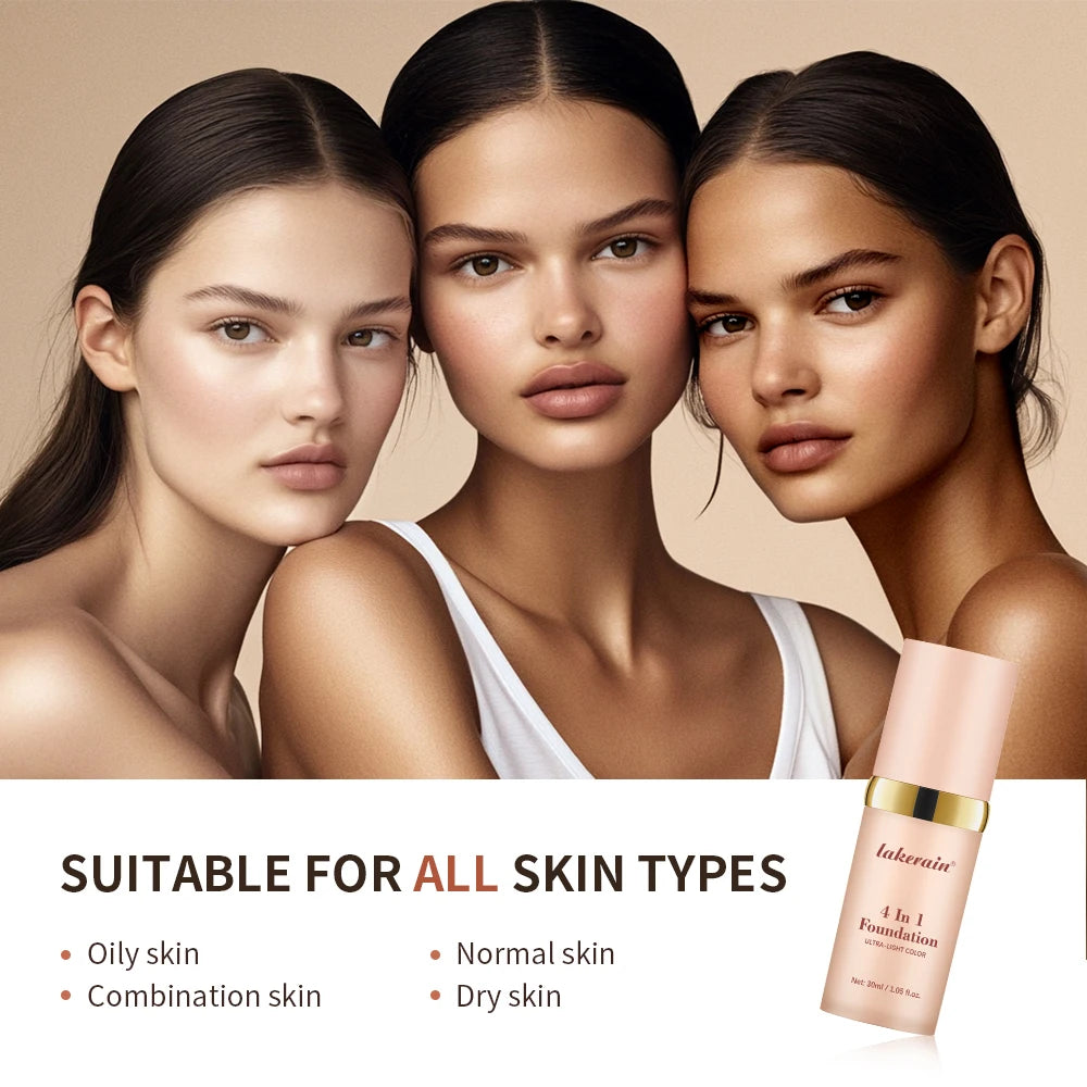 4 em 1 fundação de longa duração hidratante corretivo à prova dwaterproof água mesmo tom de pele spf 30 líquido hidratante corretivo de cobertura completa