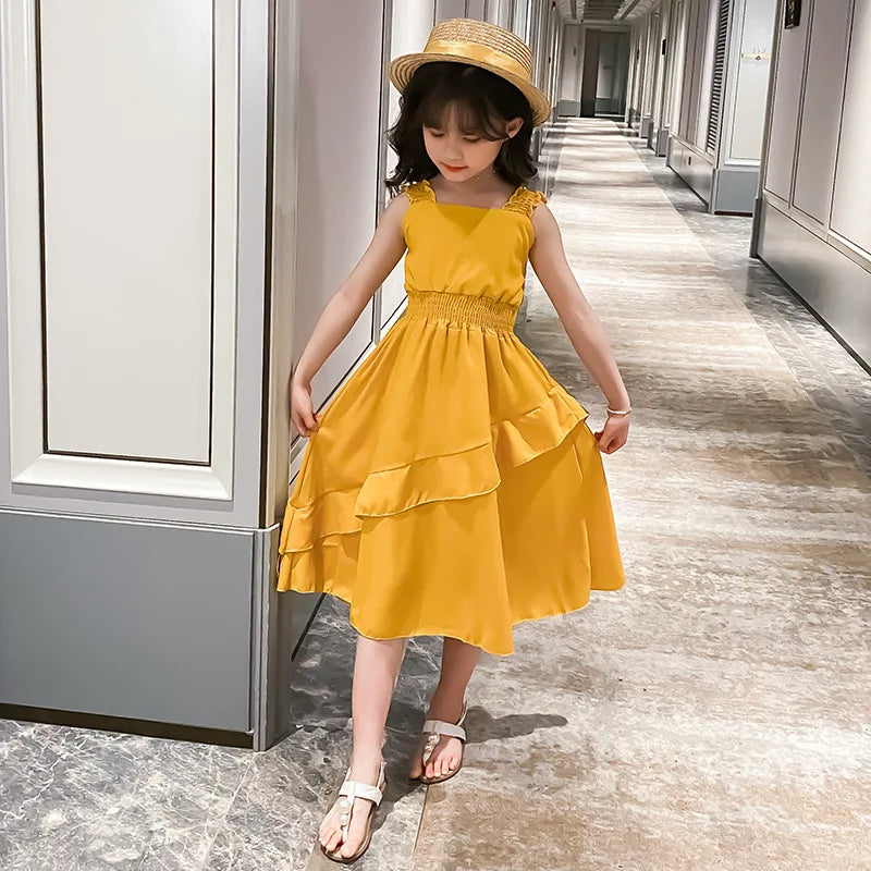 Vestidos de Festa Sem Mangas em Chiffon para Meninas, Estilo Princesa, para Crianças de 4 a 12 Anos