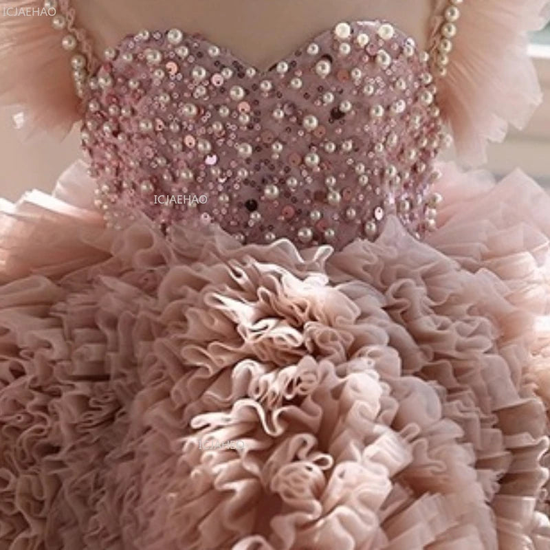 Meninas aniversário princesa inchado vestido crianças desempenho de noite formal festa trajes vestido de baile para crianças piano eid