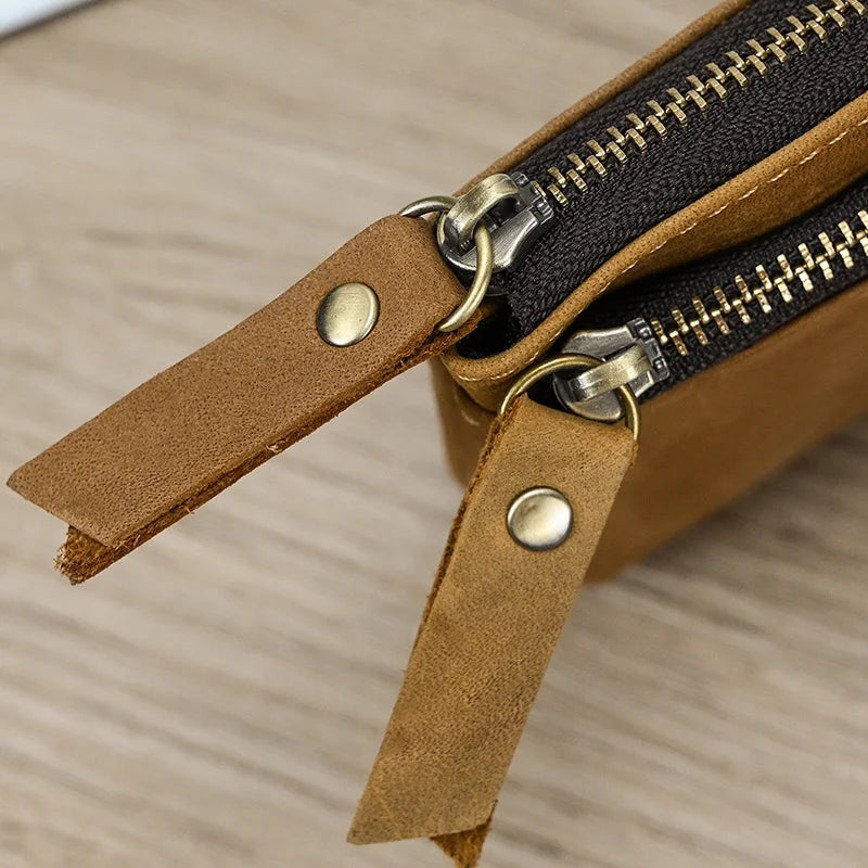 Luufan couro genuíno zíper moeda cartão bolsa de couro real rfid titular do cartão embreagem carteiras slots para homens mulheres mini bolsa fina