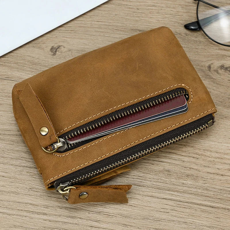 Luufan couro genuíno zíper moeda cartão bolsa de couro real rfid titular do cartão embreagem carteiras slots para homens mulheres mini bolsa fina