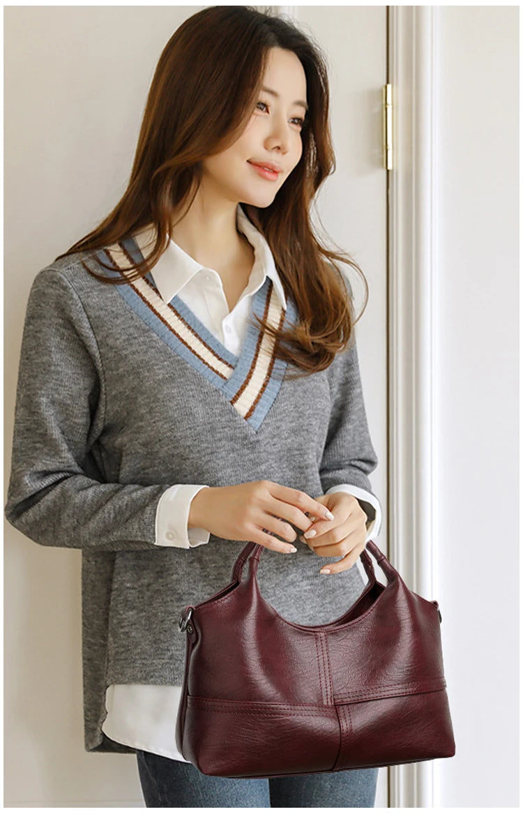 Bolsa, bolsa feminina, 2025 nova bolsa de couro macio moderna e simples, bolsa mãe de meia-idade, versátil de ombro único cr