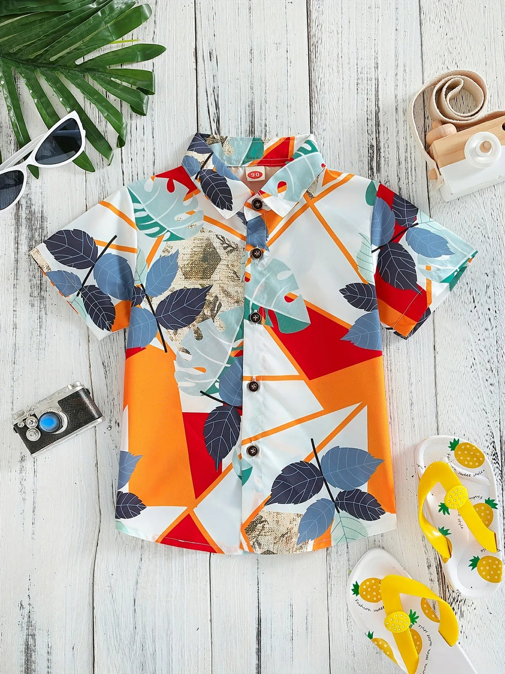 Top respirável casual floral e foliar infantil, blusa de meninos, perfeita para praia, férias, elegante, verão