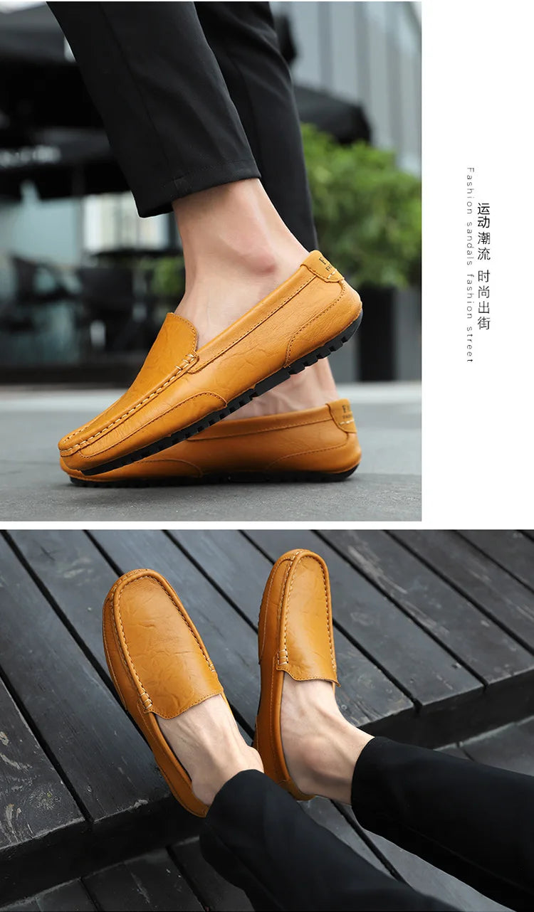 Sapatos de couro masculino luxo na moda casual deslizamento em mocassins formais mocassins italiano preto masculino sapatos de condução tênis plus size