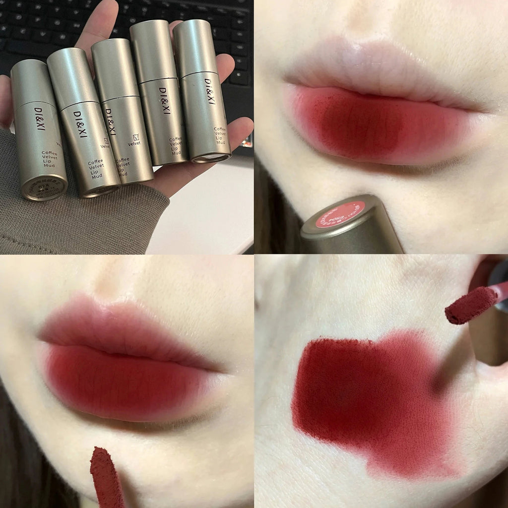 Batom fosco de veludo vermelho escuro, à prova d'água, longa duração, fosco, brilho labial, copo antiaderente, maquiagem labial, maquiagem cosmética