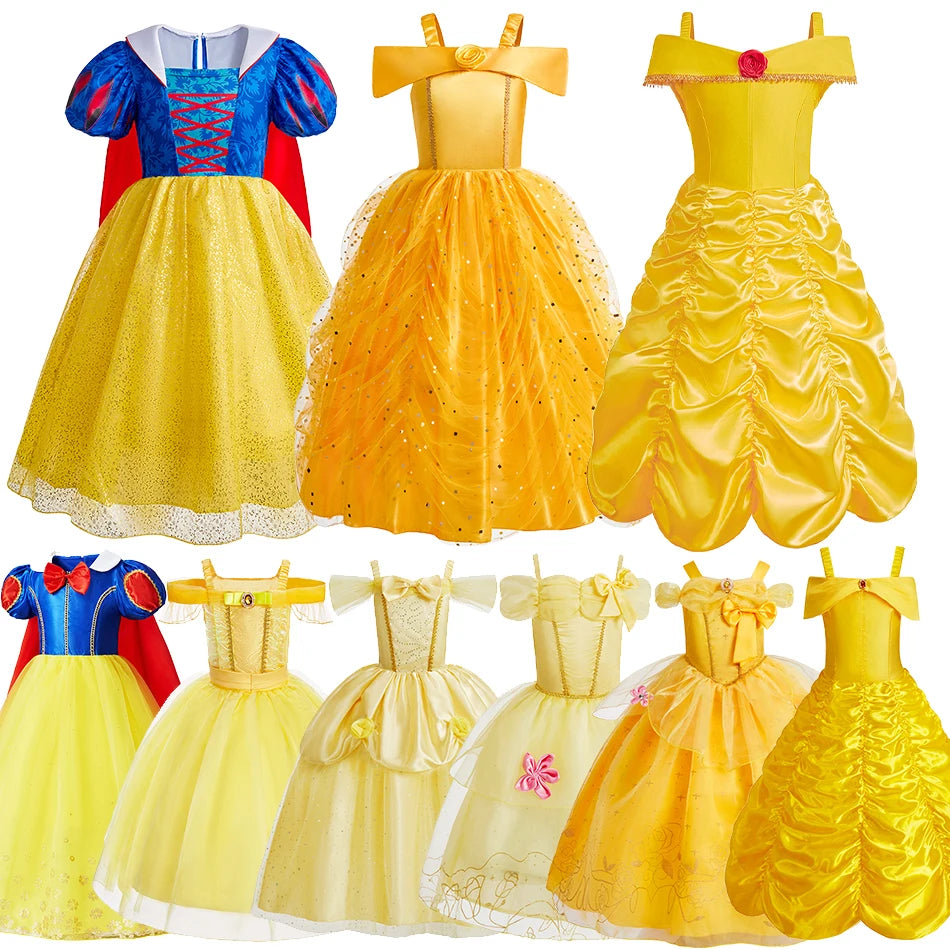 Meninas halloween belle vestidos menina neve branca vestido crianças natal carnaval cosplay roupas crianças trajes de princesa