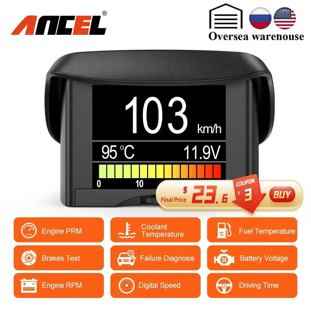 Ancel a202 computador on-board carro display digital velocidade consumo de combustível medidor de temperatura obd2 scanner automóvel