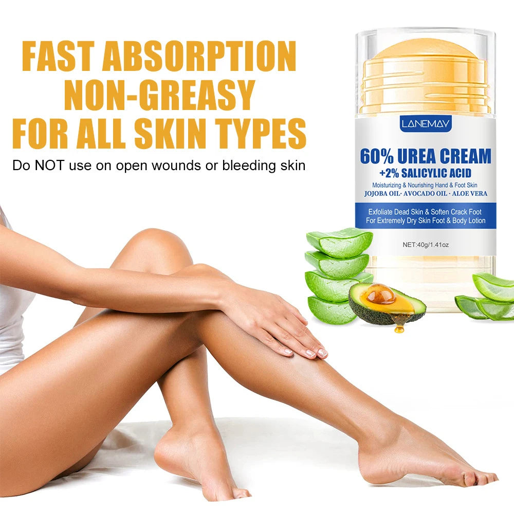 Creme Ultra-Hidratante para Pés com 60% de Ureia, Suaviza Pés Secos e Rachados, Exfoliação Suave, Creme Hidratante para Cuidados com os Pés