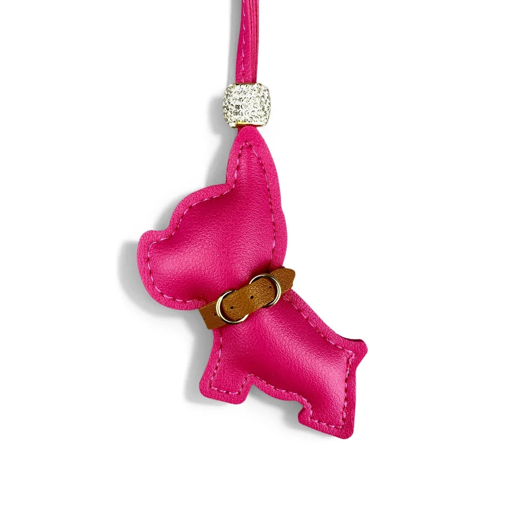 Pingente de Bolsa de Bulldog Francês em Couro PU Artesanal, Acessório de Bolsa de Cachorrinho Fofo com Miçangas de Strass e Coleira Estilosa, Presente Único