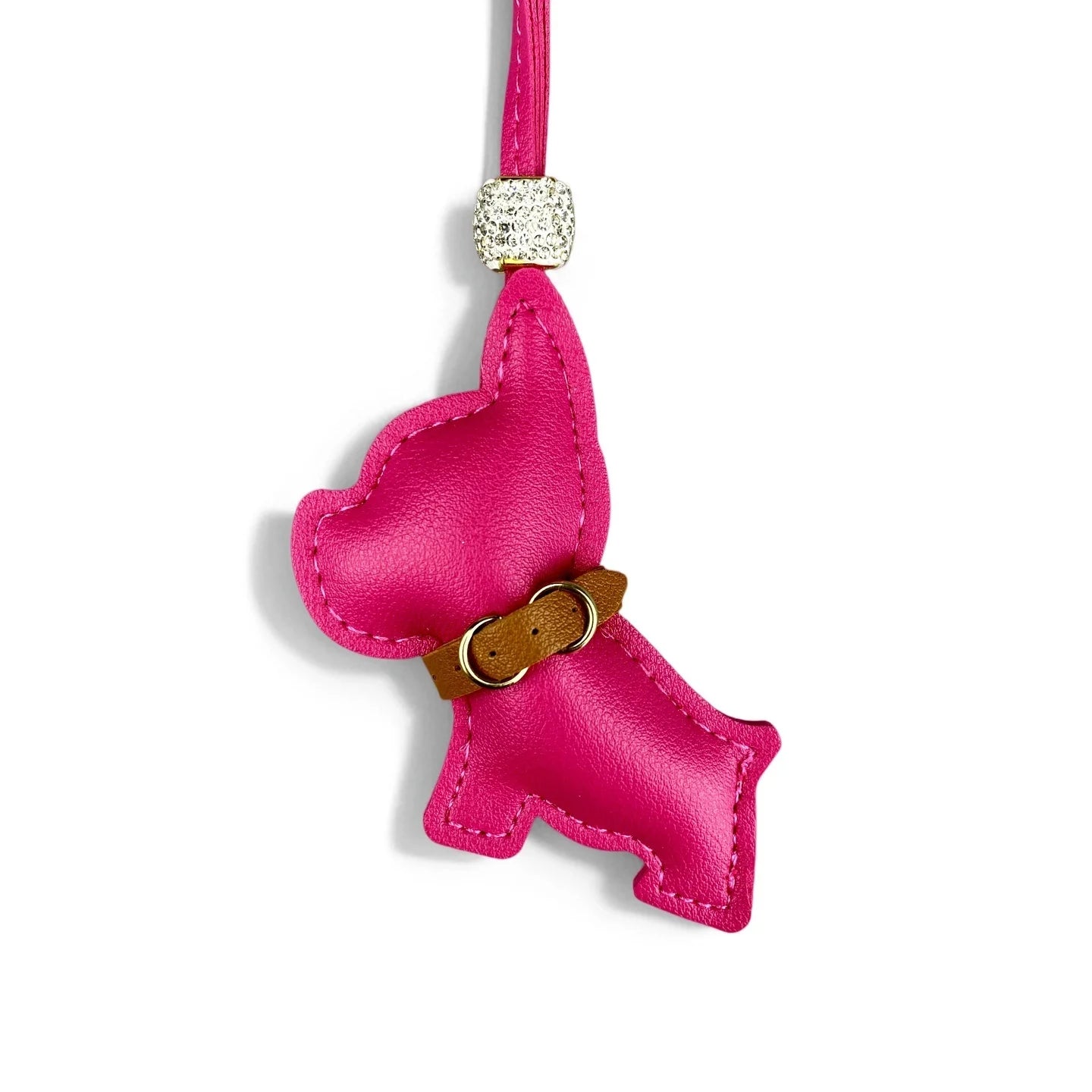 Pingente de Bolsa de Bulldog Francês em Couro PU Artesanal, Acessório de Bolsa de Cachorrinho Fofo com Miçangas de Strass e Coleira Estilosa, Presente Único