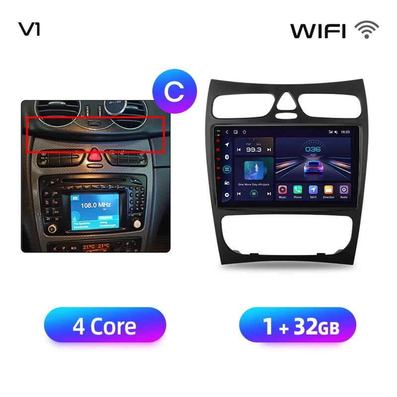 Junsun carplay android auto rádio do carro para mercedes benz classe c w203 c200 c320 c350 clk w209 2000-2005 multimídia inteligente 4g
